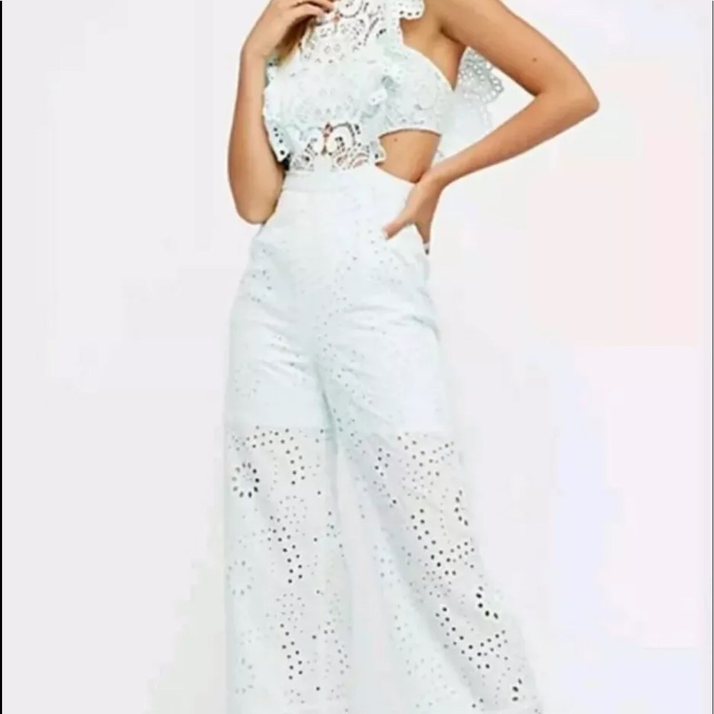 Nightcap Clothing Jumpsuit Eyelet Powder Blue Sz 2
